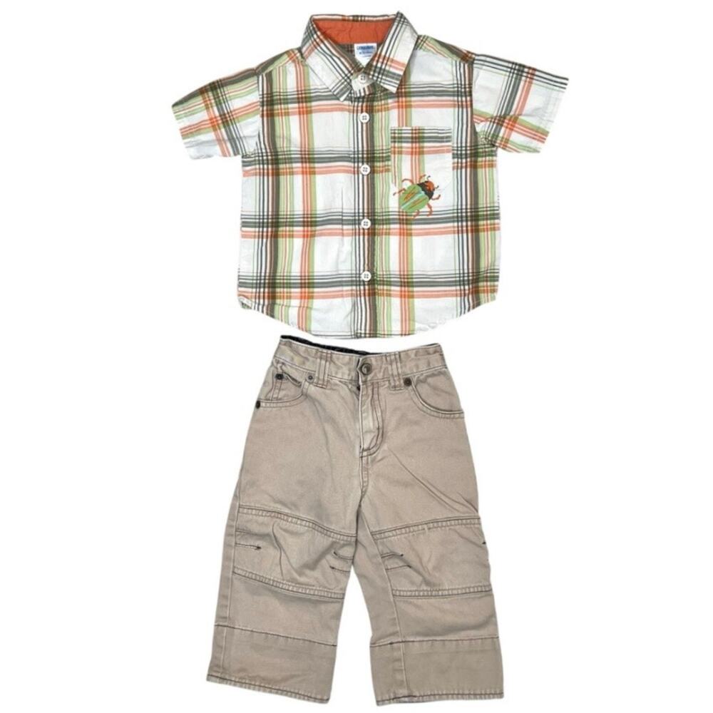 Gymboree Vtg Baby Boy Plaid Shirt and Khaki Pants Set Size 6-12 Mo